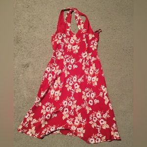 Red sun dress with white flowers